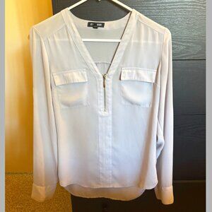 Express Zip Front Long Sleeve Light Grey Blouse - Roll Up Sleeves - Women's XS